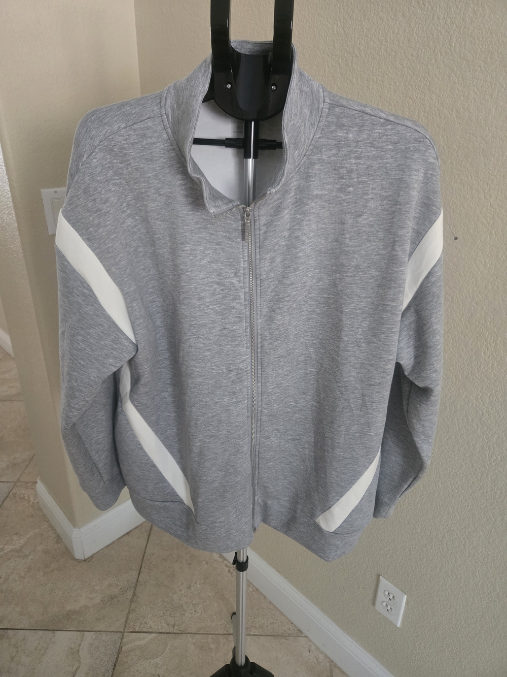 Livi For Lane Bryant Grey Zip-Up Sweater with White Stripe Accents